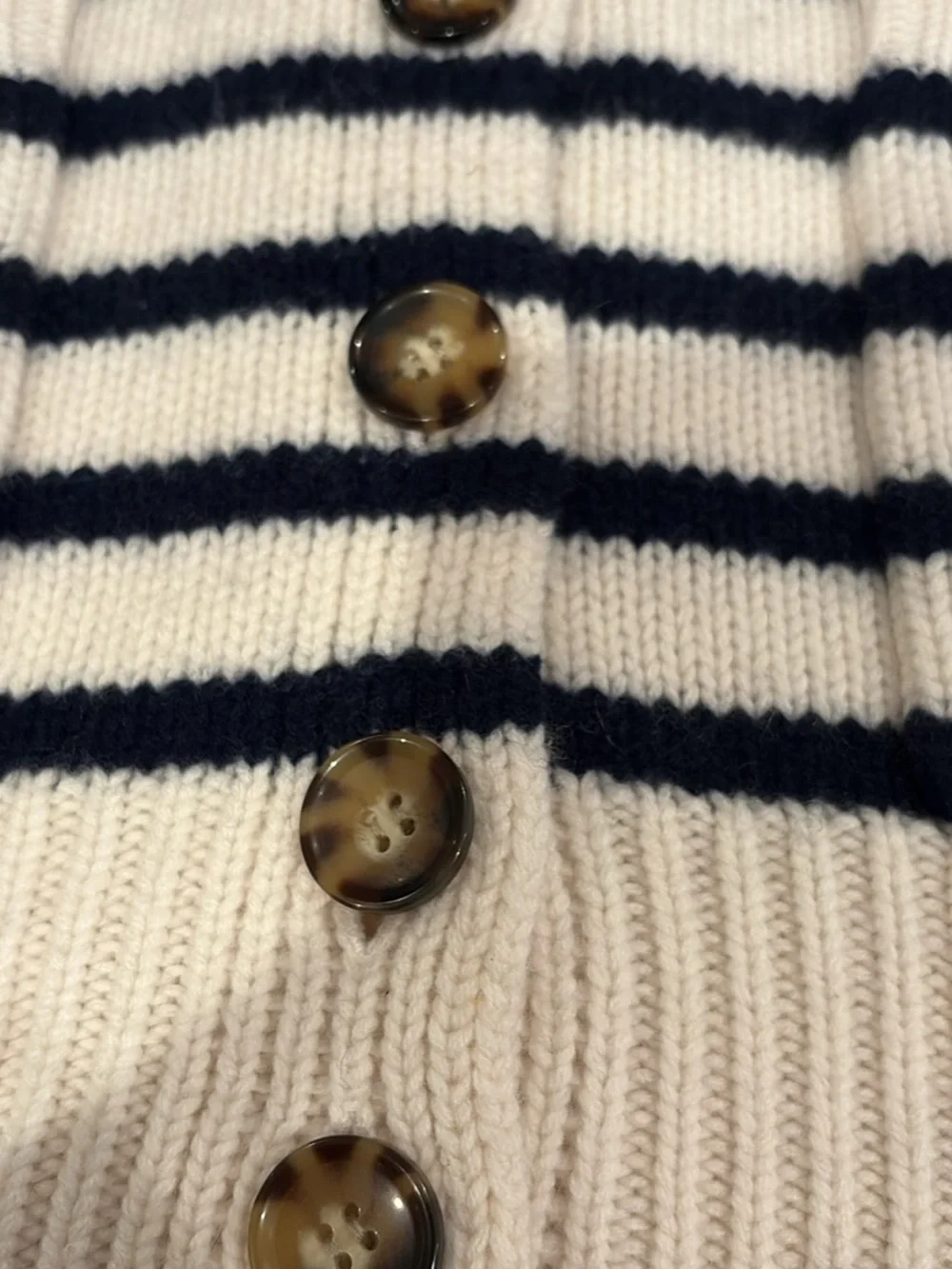 La Ligne Cashmere/wool Striped Navy & Cream Button-Front Women's Cardigan - Picture 4 of 5